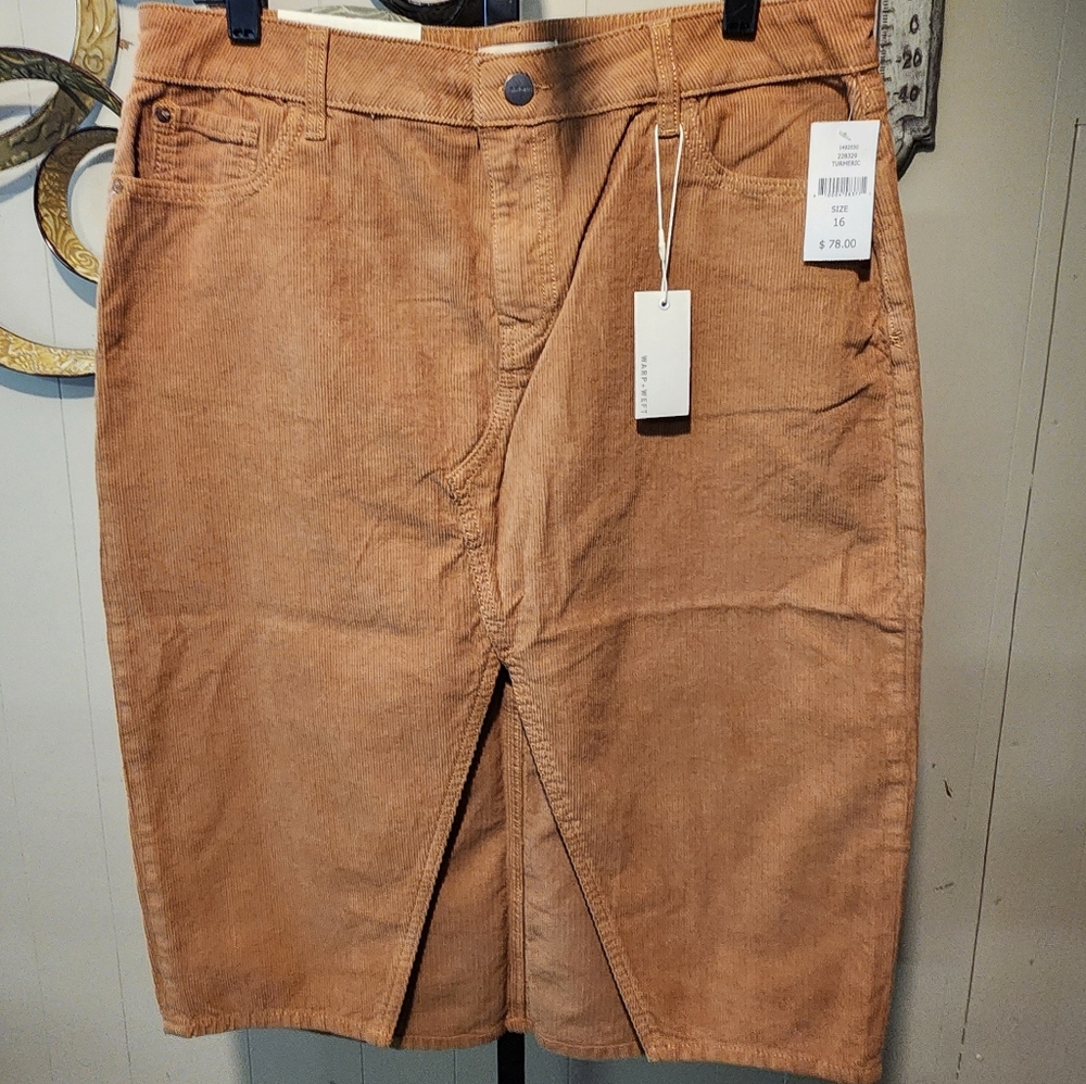 WARP + WEFT Tan Velana Midi Corduroy Skirt - Picture 1 of 13